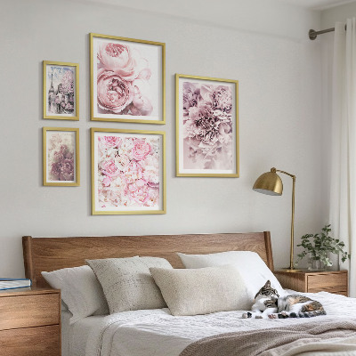 5 paveikslų rinkinys su rėmais Vintažinės gėlių kompozicijos