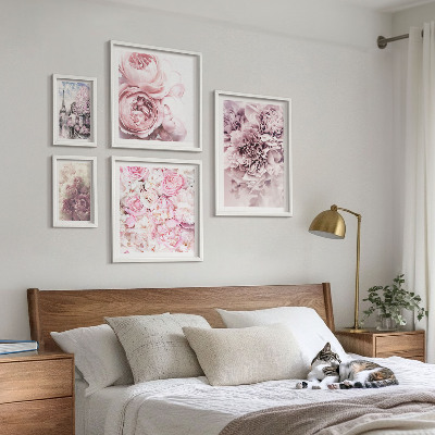 5 paveikslų rinkinys su rėmais Vintažinės gėlių kompozicijos