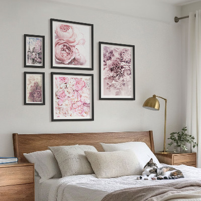 5 paveikslų rinkinys su rėmais Vintažinės gėlių kompozicijos