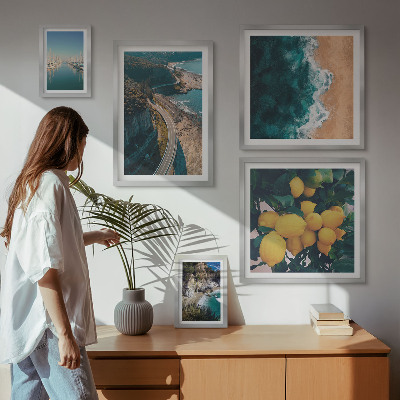 5 paveikslų rinkinys su rėmais Citrusinių vaisių paplūdimio peizažai