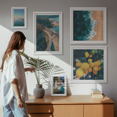 5 paveikslų rinkinys su rėmais Citrusinių vaisių paplūdimio peizažai