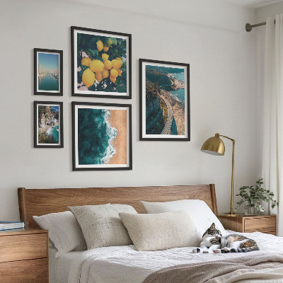 5 paveikslų rinkinys su rėmais Citrusinių vaisių paplūdimio peizažai