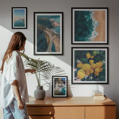 5 paveikslų rinkinys su rėmais Citrusinių vaisių paplūdimio peizažai
