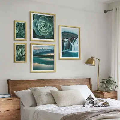 Sieninė paveikslų galerija žali augalai su gamtos kriokliais
