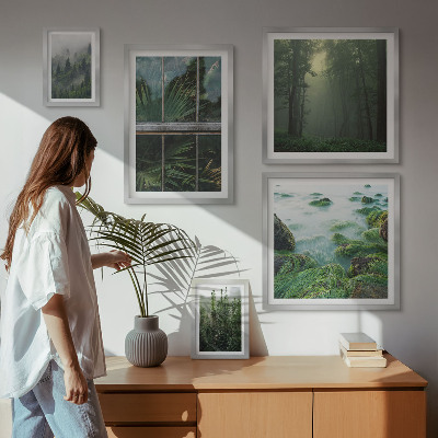 5 paveikslų rinkinys su rėmais Žali peizažai, miškai, augmenija