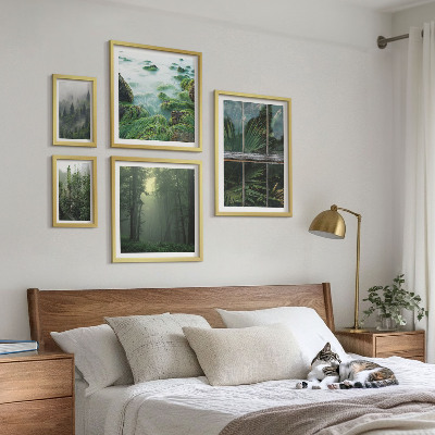 5 paveikslų rinkinys su rėmais Žali peizažai, miškai, augmenija