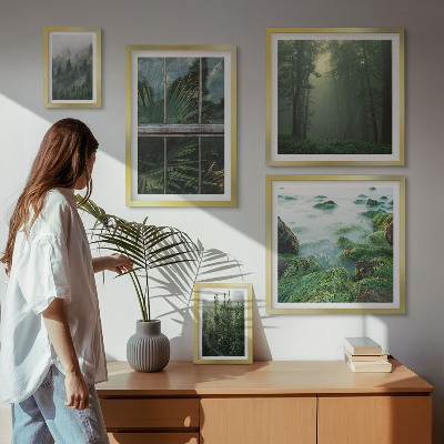 5 paveikslų rinkinys su rėmais Žali peizažai, miškai, augmenija