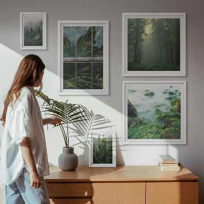 5 paveikslų rinkinys su rėmais Žali peizažai, miškai, augmenija