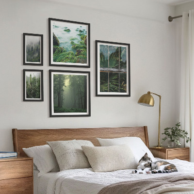 5 paveikslų rinkinys su rėmais Žali peizažai, miškai, augmenija