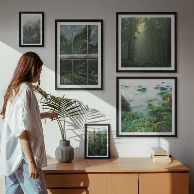 5 paveikslų rinkinys su rėmais Žali peizažai, miškai, augmenija