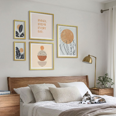 Paveikslų rinkinys miegamajam Stilingi augalų grafikos šūkiai
