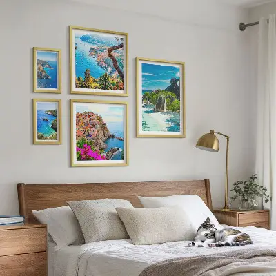 Pajūrio peizažai 5 paveikslų rinkinys su rėmais