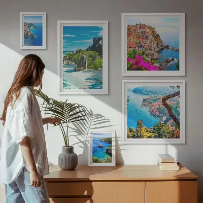 Pajūrio peizažai 5 paveikslų rinkinys su rėmais