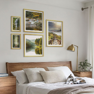 5 paveikslų rinkinys su rėmais Natūralūs peizažai, kriokliai, miško takai