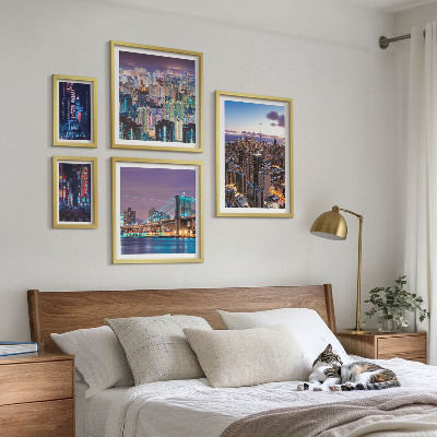 5 paveikslų rinkinys su rėmais Neoninių šviesų naktiniai miesto peizažai