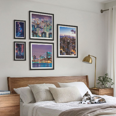 5 paveikslų rinkinys su rėmais Neoninių šviesų naktiniai miesto peizažai