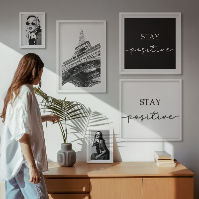 5 paveikslų rinkinys su rėmais Stilinga grafika madinga Paryžiuje
