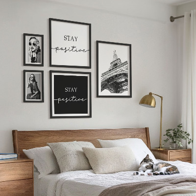 5 paveikslų rinkinys su rėmais Stilinga grafika madinga Paryžiuje