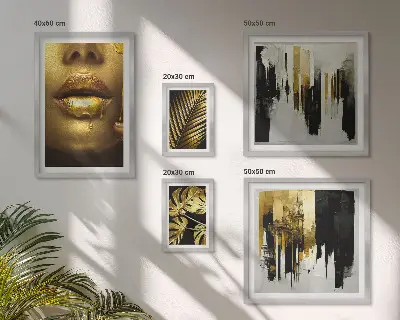 Sieninė paveikslų galerija su glamūrinio stiliaus augalų motyvais