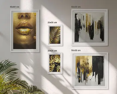 Sieninė paveikslų galerija su glamūrinio stiliaus augalų motyvais