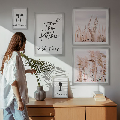 5 paveikslų rinkinys su rėmais Boho virtuvė mėgsta gaminti
