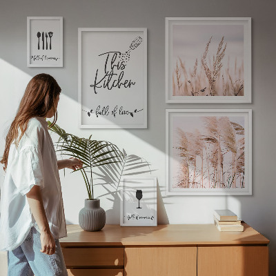 5 paveikslų rinkinys su rėmais Boho virtuvė mėgsta gaminti