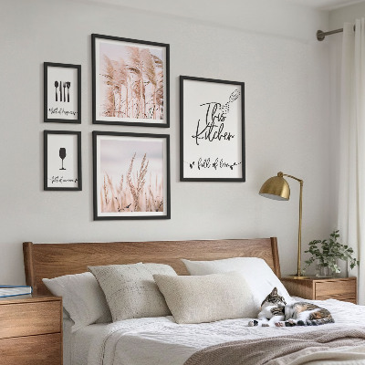 5 paveikslų rinkinys su rėmais Boho virtuvė mėgsta gaminti