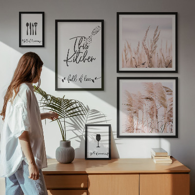 5 paveikslų rinkinys su rėmais Boho virtuvė mėgsta gaminti