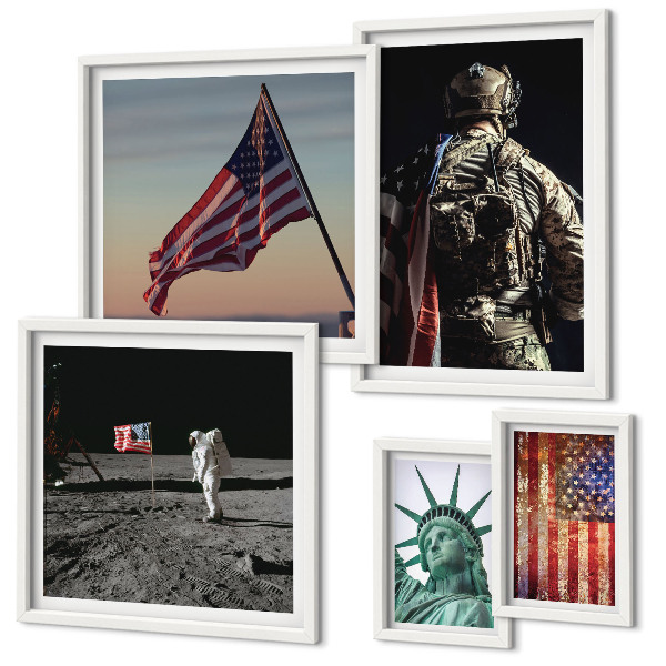 5 paveikslų rinkinys su rėmais Amerikos istorijos simbolika