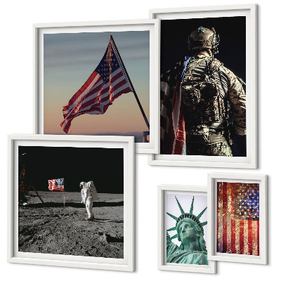 5 paveikslų rinkinys su rėmais Amerikos istorijos simbolika