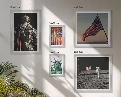 5 paveikslų rinkinys su rėmais Amerikos istorijos simbolikos tema
