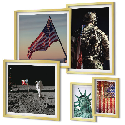 5 paveikslų rinkinys su rėmais Amerikos istorijos simbolika