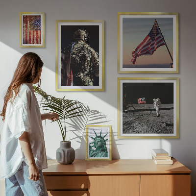 5 paveikslų rinkinys su rėmais Amerikos istorijos simbolika