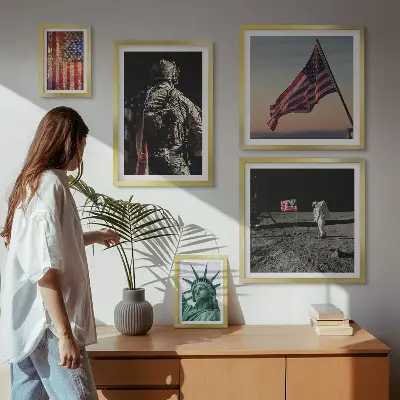 5 paveikslų rinkinys su rėmais Amerikos istorijos simbolikos tema