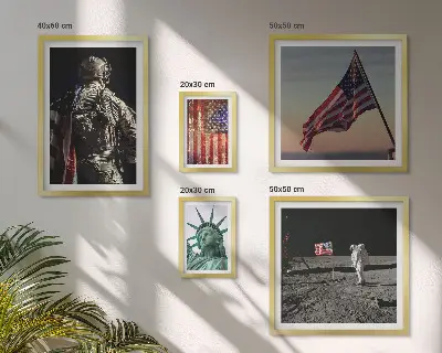 5 paveikslų rinkinys su rėmais Amerikos istorijos simbolikos tema