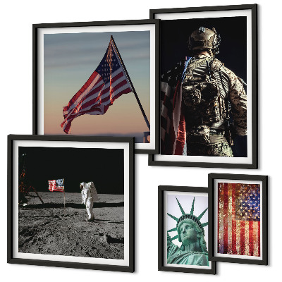 5 paveikslų rinkinys su rėmais Amerikos istorijos simbolika