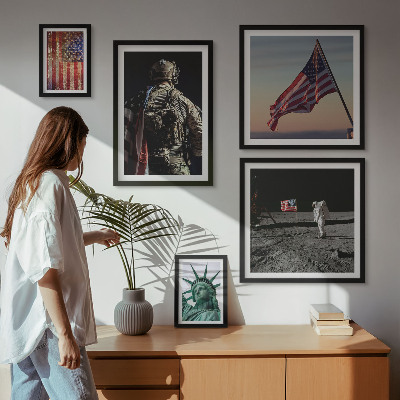5 paveikslų rinkinys su rėmais Amerikos istorijos simbolika
