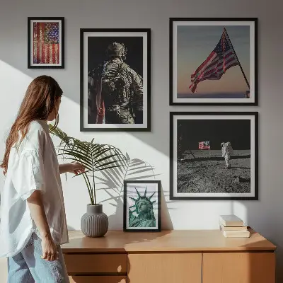 5 paveikslų rinkinys su rėmais Amerikos istorijos simbolikos tema
