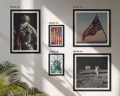 5 paveikslų rinkinys su rėmais Amerikos istorijos simbolikos tema