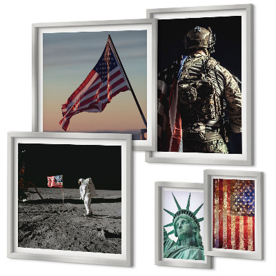 5 paveikslų rinkinys su rėmais Amerikos istorijos simbolika