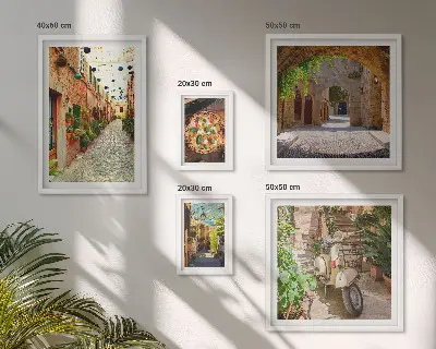 Paveikslų rinkinys miegamajam su žavingomis itališkų patiekalų gatvelėmis