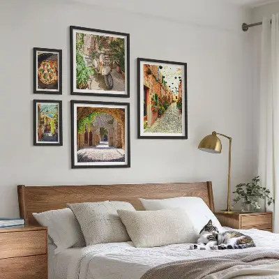 Paveikslų rinkinys miegamajam su žavingomis itališkų patiekalų gatvelėmis