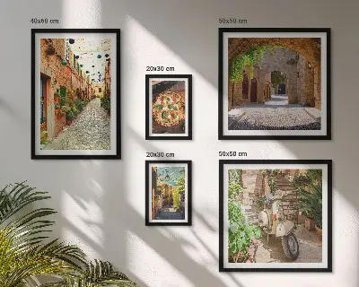 Paveikslų rinkinys miegamajam su žavingomis itališkų patiekalų gatvelėmis