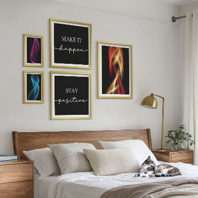 5 paveikslų rinkinys su rėmais Citatos, šviesos raštai, įkvėpimai