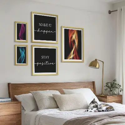 5 paveikslų rinkinys su rėmais citatos, šviesos raštai ir įkvėpimai