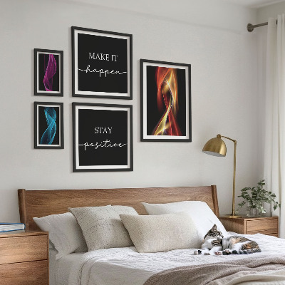 5 paveikslų rinkinys su rėmais Citatos, šviesos raštai, įkvėpimai
