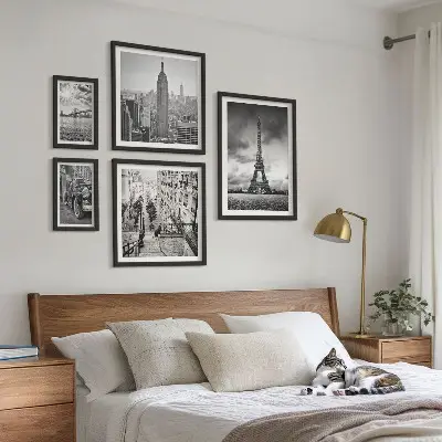 Paveikslų rinkinys miegamajam miesto peizažų architektūrinės piktogramos