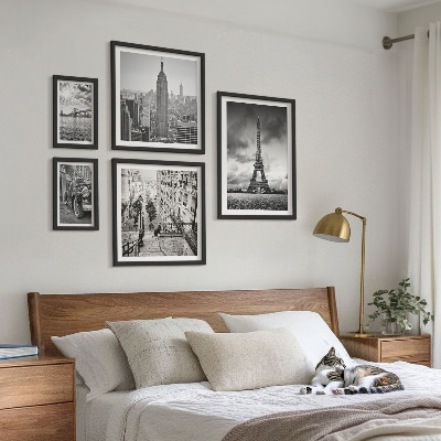 Paveikslų rinkinys miegamajam Miesto peizažų architektūros piktogramos