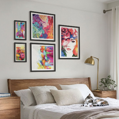 5 paveikslų rinkinys su rėmais Spalvingi abstraktūs portretai