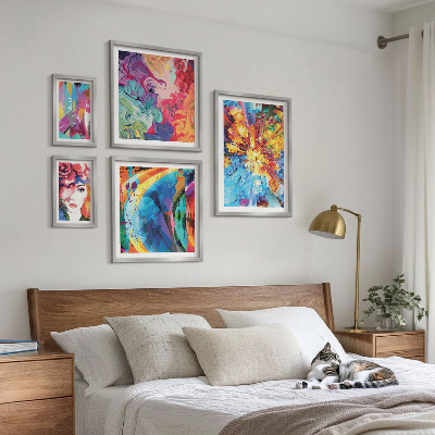 5 paveikslų rinkinys su rėmais Abstraktios spalvingos kompozicijos